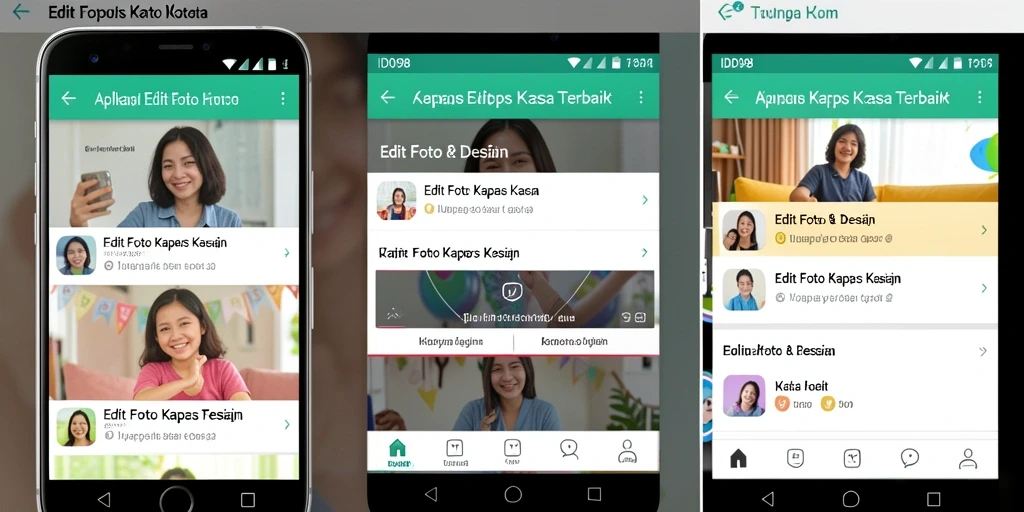 Antarmuka aplikasi ID098 dengan efek edit foto kertas kaca.