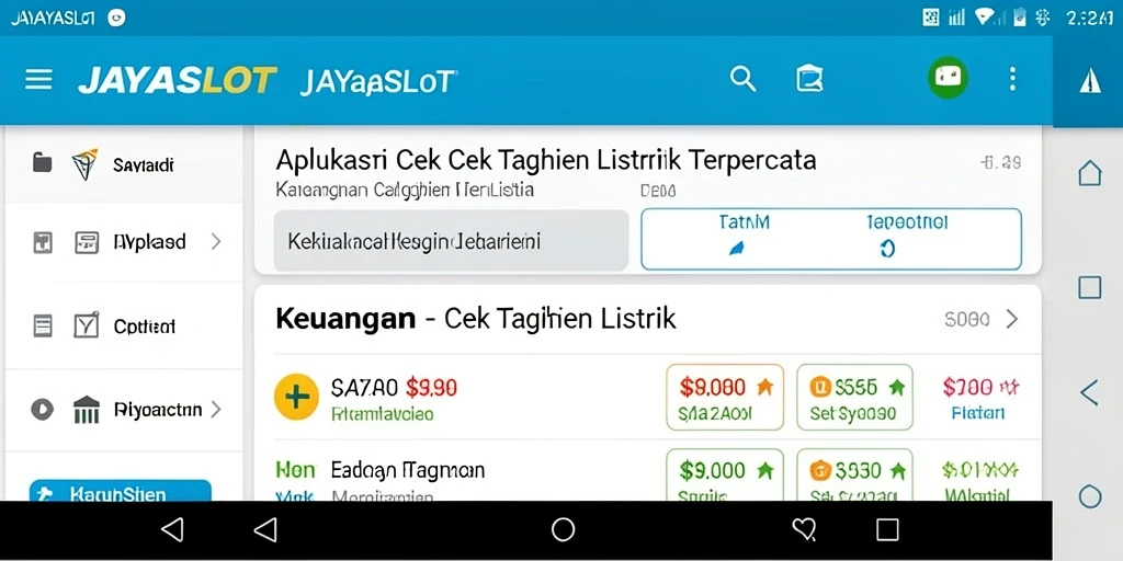Antarmuka aplikasi JAYASLOT untuk cek tagihan listrik.