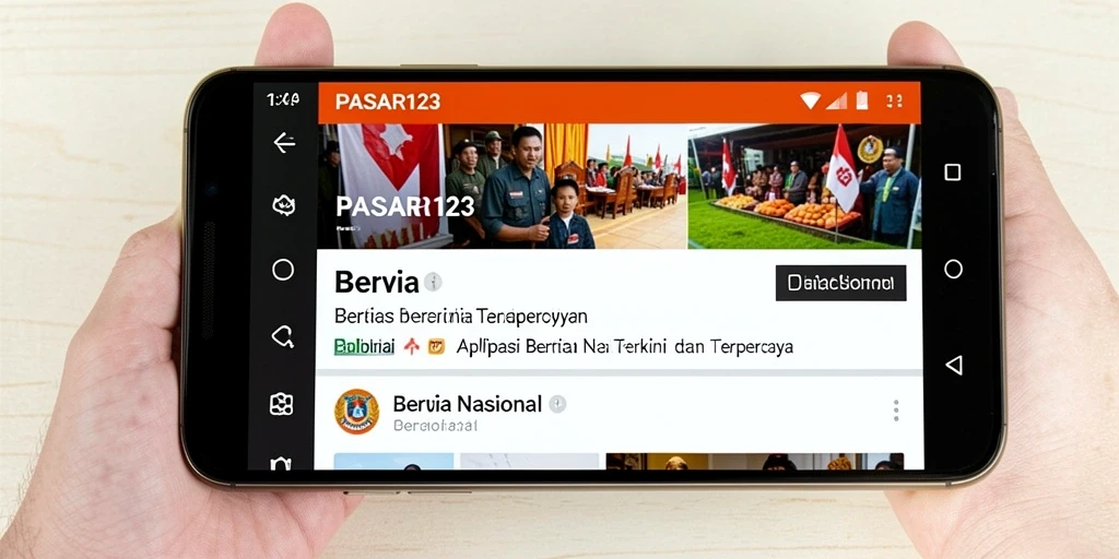 Tampilan antarmuka pengguna aplikasi PASAR123 untuk berita nasional.